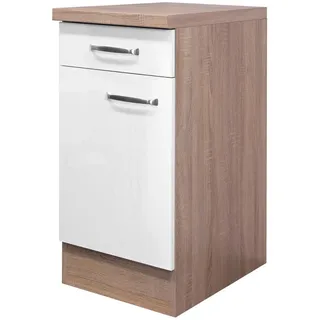 FlexWell Küchenunterschrank , Sonoma Eiche, Weiß Hochglanz , Metall , 1 Fächer , 1 Schublade(n) Schubladen , einzeln stellbar , 40x86x60 cm , Made in Germany , individuell planbar , Küchen, Küchenmöbel, Küchenschränke, Küchenunterschränke