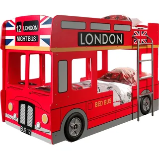 Vipack Etagenbett London 90 x 200 cm MDF rot lackiert rot