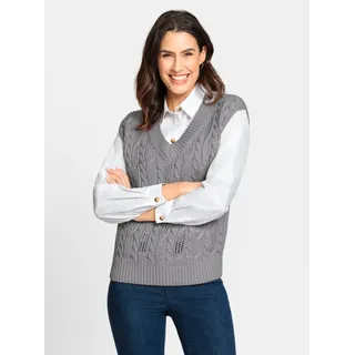 Inspirationen Pullunder INSPIRATIONEN "Pullunder", Damen, Gr. 40, grau (steingrau, meliert), 50% Baumwolle, 50% Polyacryl, unifarben, Pullover Pullunder