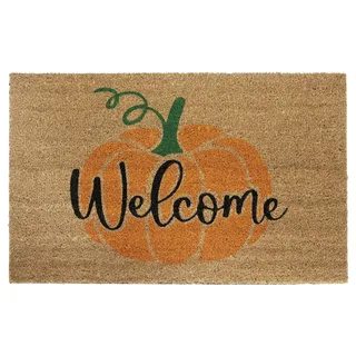 HANSE HOME Kokos Fußmatte Halloween für Innen - Schmutzfangmatte Natur, Kokosmatte Kürbis Welcome, Fußabtreter rutschfest für Flur, Terrasse, Eingangsbereich - 45x75cm