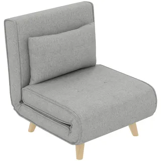 Homcom Schlafsessel, Klappbett mit Bettfunktion, Lendenkissen, für Wohnzimmer Hellgrau , Holz , Teilmassiv,Kautschukholz , Füllung: Polyester,Polyester , 78x79x72 cm , Wohnzimmer, Sofas & Couches, Schlafsofas, Schlafsessel