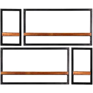 Wandregal SIT "Panama", schwarz (schwarz, natur), B:95cm H:75cm T:25cm, Massivholz, Metall, Regale, Wandregal