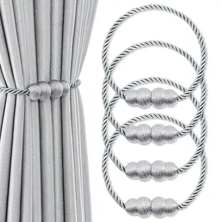 Xiuyer 4 Stück Magnetische Gardinen Raffhalter,Gardinen Halter Mit Magneten Vorhang Halter Raffhalter Für Gardinenklammern Vorhänge Zuhause Büro Dekoration Vorhang Raffhalter Gardinen (Grau)