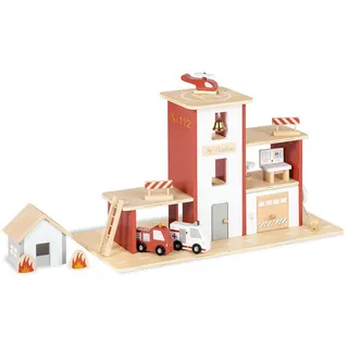 Pinolino Feuerwehrstation , Multicolor , Holz , Masson-Kiefer , 55x32 cm , FSC Mix , Spielzeug, Holzspielzeug
