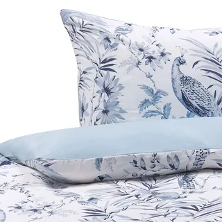 Beliani Ballard Floral Baumwolle Blau 135 x 200 cm + 80 x 80 cm