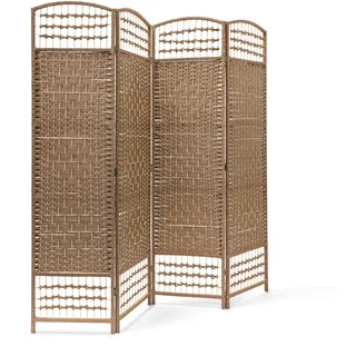 Relaxdays Paravent H x B x T: 179 x 180 x 2 cm faltbarer Raumteiler und Spanische Wand mit Streben aus Bambus als Sichtschutz bestehend aus 4 Elementen als blickdichter Raumtrenner natur