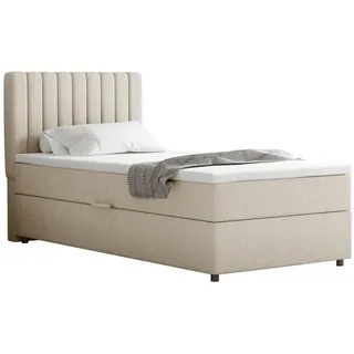 Homesy Boxbett Everest 90 x 200 cm Einzelbett mit hochwertiger Bonell-Matratze und Topper , Beige , Holz , Mode , H3 , 90x200 cm , Oeko-Tex® Standard 100 , Schlafzimmer, Betten, Boxspringbetten