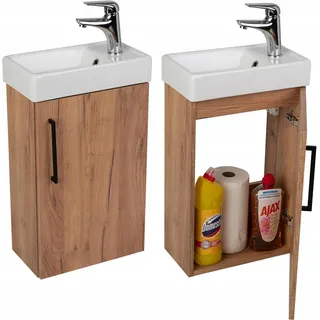 Stamar | Badezimmer, Schrank, mit Waschbecken, 50 cm, goldene Eiche - Bronze