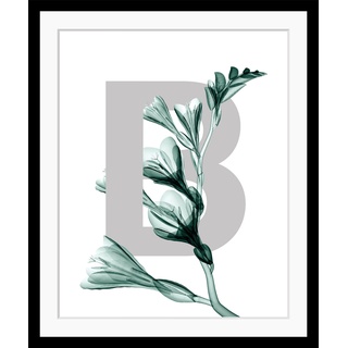 queence Bild »B-Flower 2.0«, Buchstaben, Blume, Blätter, gerahmt, grün