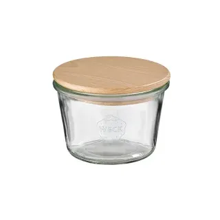 APS Weck-Gläser mit Deckel im 2er Set, Praktische Gläser in Sturzform zum Servieren oder Einwecken von Lebensmitteln, Maße (Ø x H): 11 x 7,5 cm, Holzdeckel