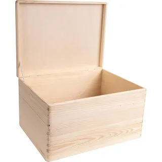 XXL Große Holzbox Aufbewahrungskiste | 40 x 30 x 24 cm (+/-1cm) | mit Deckel | Perfekt für Dokumente, Gegenstände, Spielzeug, Werkzeuge | ROH UND UNVERSIEGELT