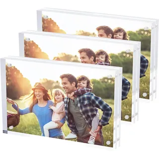 SimbaLux Magnetischer Acryl-Fotorahmen 10,2 x 15,2 cm Bilderrahmen (3-er Pack), wie Klarglas, doppelseitiges rahmenloses Abstellen auf Tisch oder Schrank, freistehend, leicht zu wechseln