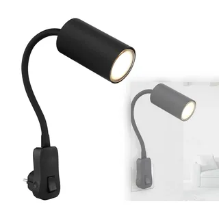 bmf-versand® Steckdosenlampe mit Schalter - Wandleuchte Innen Kinderzimmer mit Stecker - Steckerleuchte Schwarze Wandlampe Schlafzimmer für Steckdose - Leselampe Schwarz GU10