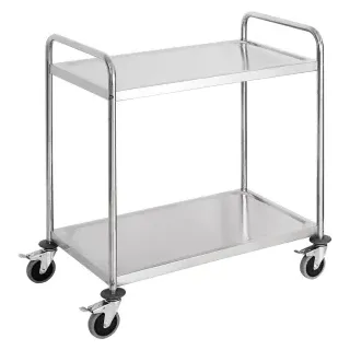 Stalgast Servierwagen Edelstahl, 150 Kg Traglast, 2 Borde, Robuster Küchenwagen für den Gastronomiebedarf, 1 Stück - mit Griff, (B x H x T): 84,5 x 94 x 52,5 cm