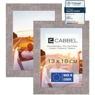 CABBEL Doppelpack (2er Set) Bilderrahmen 13x18 cm, Grau/Beton, stabiles MDF-Holz Rahmen, bruchsicherem Plexi-Glas, zum Aufhängen & Aufstellen, ideal für Fotos/Bilder/Collage