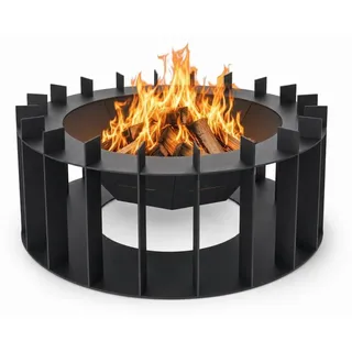MetaloPro Pyris Feuerstelle Stahl rund Ø 76 cm – pulverbeschichtet schwarz, robuste Outdoor Feuerschale im industriellen Design für Garten und Terrasse