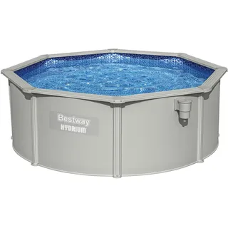 BESTWAY Stahlwandpool Komplett-Set rund 360 x 120 cm inkl. Sandfilteranlage, Reinigungsset, Boden-Schutzplane, Abdeckplane, Poolleiter