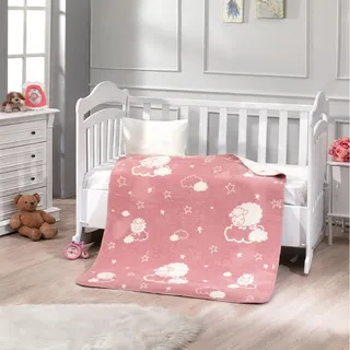 MaxxGoods Kinder Kuscheldecke 100x120cm - Rosa Kuscheldecke mit Schäfchen & Sternen - Weiche Kinderdecke für Babys & Kleinkinder - Hautfreundlich & Pflegeleicht - Decke Baby Rosa Geschenk Geburt