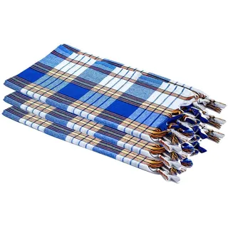 Carenesse Hamamtuch Classic 3er Set 80 x 170 cm I Hamam Handtücher 100% Baumwolle I 3X saugfähiges & schnell trocknendes Pestemal blau kariert I Kompaktes Hamam Strandtuch/Saunahandtuch Bundle