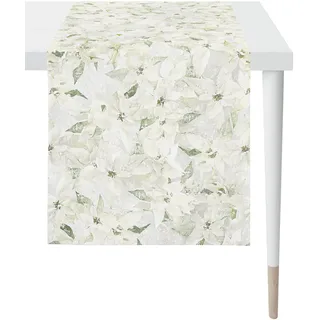 APELT Tischläufer"Winterwelt" Satin weiß-grün Größe 48x140 cm