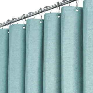 BTTN Duschvorhang Stoff 180x180 cm, Leinen-Textur, Anti-Schimmel, wasserdichter Textil-Duschvorhang mit 12 Plastikhaken, gewichtete Polyester-Duschvorhänge für Badezimmer, Türkis/Blaugrün