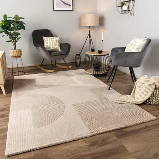 Paco Home Teppich Wohnzimmer Schlafzimmer Kurzflor Abstraktes Muster Geometrisch Regenbogen 3D Effekt Moderne Deko, Grösse:80x150 cm, Farbe:Creme