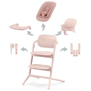 CYBEX Gold LEMO Hochstuhl 4in1-Set, Mitwachsend, 0 - 99 Jahre, Ab Geburt, Inkl. Bouncer Nest, Baby-Set, Snack Tray, Neugeboreneneinlage und Adapter-Set, Buchenholz/Aluminium/Kunststoff, Pearl Pink