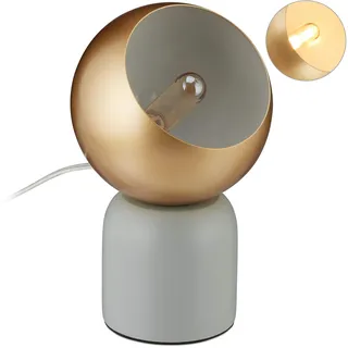 Relaxdays Tischlampe mit Magnet, beweglicher Schirm, Nachttisch, Wohnzimmer, Schirm Ø: 15,5 cm, Metall & Holz, gold/grau