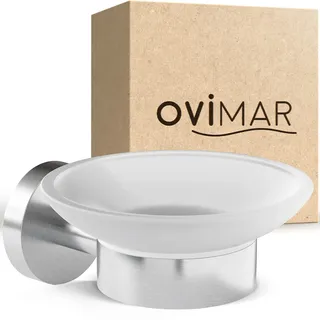 ovimar Seifenschale OMO | mit Halter für die Wandmontage | Edelstahl | Silber | zum Bohren | herausnehmbares Glas für das Bad oder auch die Küche als Seifenablage zur Aufbewahrung