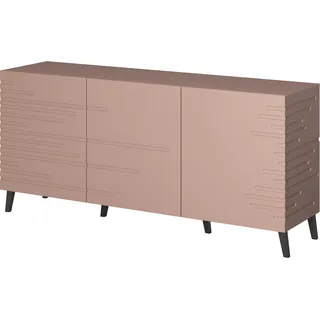 Furniture24 Kommode NOVA Sideboard 155 cm 3 Türiger Wohnzimmerschrank in Matte MDF-Platte Rosa - Rosa
