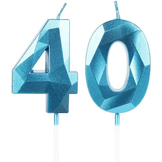 Geburtstagskerzen Zahl 40 Blau - 3D Blaue Kerzen zum 40 Geburtstagsdeko (Nummer 40 Kerze, Tortenkerzen) Geburtstagsparty, Feier