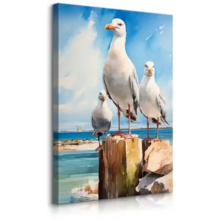Muralo Leinwandbild Abstrakte Möwen Vor Dem Meereshintergrund 40x60cm , Textil , Kiefer , Tiere , Rechteckig , 40x60 cm , einfache und schnelle Anbringung , Bilder & Rahmen, Bilder, Leinwandbilder