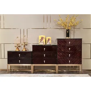 Kommode mit 4 Schubladen Sideboard Hochglanz Schrank Anrichte Kommoden Schwarz - Schwarz