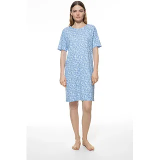 Nachthemd MEY "Flower Meadow", Damen, Gr. 46, N-Gr, blau (blau silk), Interlock, Obermaterial: 100% Baumwolle, gemustert, Basic knielang, Rundhals, Kleider Nachthemd, Floraler Print