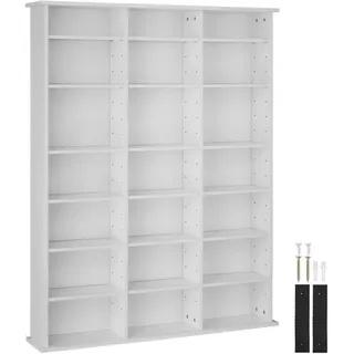 tectake Cd/Dvd Regal Stevie, 105,5 x 19 x 136,5 cm, weiß matt , Weiß , Holz , 19x136.5x105.5 cm , Wohnzimmer, TV Möbel, CD-Regale