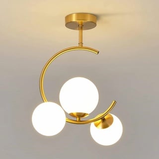 FRIDEKO HOME Modern Deckenleuchte Gold,Deckenlampe E27 mit 3 Matt Glas aus Lampenschirm Hängelampe für Badezimmer Esszimmer Schlafzimmer Wohnzimmer Küche Flur(Mit 3 G9 Glühbirne)