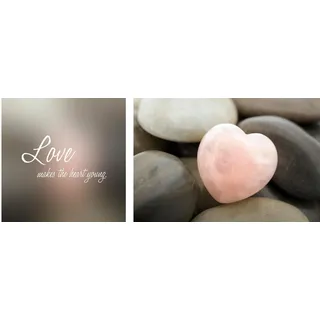 queence Leinwandbild "Love" Herz  Herzbilder  Kunst  Modern  Schriftzug  Schriftzüge  Spa  Spa Bilder  Sprüche  Sprüche & Texte  Stein Set, Premium-Leinwandstoff, Handarbeit aus Deutschland, Spruch, 2er Set, farbe bild(er): rosa