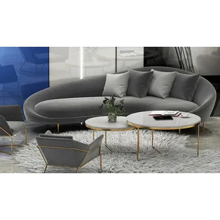 Ecksofa + Sessel Wohnlandschaft Relax Sitz Design Couch Lounge Sofas Textil Samt - Grau