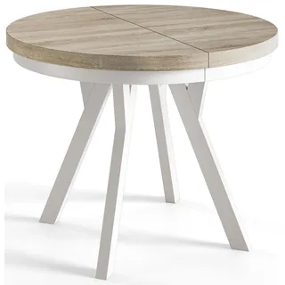 Esstisch Rund Evo, Moderner Esstich Ausziehbar, Tisch mit Solide Beine, Stabile Konstruktion, Durchmesser: 80 cm-130 cm, Sonoma - Taupe, Weiß