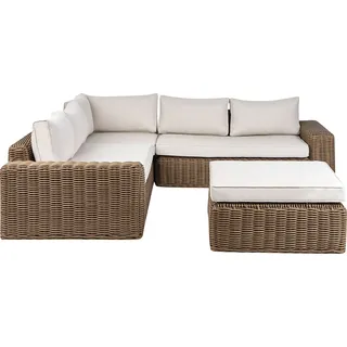 BELIANI Gartenlounge Set Braun aus Polyrattan mit Auflagen Cremeweiß Modular 6-Sitzer für 6 Personen mit Hocker Geflochtenes Design Modern Terrasse - Braun, Weiß