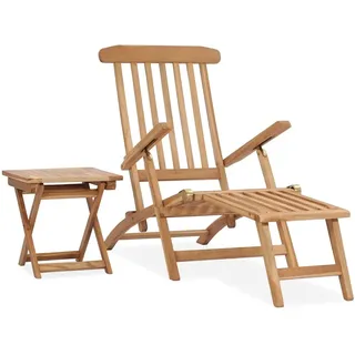 vidaXL Teak Massiv Garten Liegestuhl mit Fußstütze Tisch Klappbar Deckchair Sonnenliege Gartenliege Relaxliege Gartenmöbel Liege Holzliege