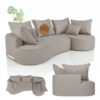 Juskys Sofa Tirano - Ecksofa L-Form, inkl. Kissen, 4-Sitzer Eckcouch, Samt Beige & Ottomane rechts