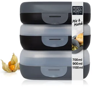 Moritz&Moritz Moritz & Moritz 3x Brotdose mit Fächern - Lunchbox in drei Größen 700ml, 900ml, 1100ml - Dezente Brotzeitbox für Kinder & Erwachsene - Vesperbox Spülmaschinengeeignet & BPA-frei