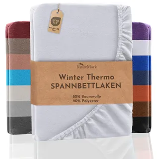 NatureMark Winter Thermo Fleece Spannbettlaken, Spannbetttuch in vielen Farben und Größen Winter Bettlaken, Spannbettlaken 140 x 200 cm bis 160 x 200 cm - weiß
