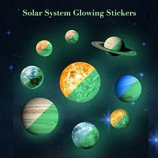 Extsud Neun Planeten Wandsticker Leuchtaufkleber Leuchtsticker Sonne Erde fluoreszierend Wandtattoo Kinderzimmer Junge Wandaufkleber Hausdekoration für Schlafzimmer Wohnzimmer, 30.4 x 30.2 cm