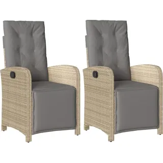 Gartensessel mit Fußteil 2 Stk. Verstellbar Poly Rattan - Beige