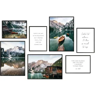 Hyggelig Home Premium Poster Set - 7 harmonische See Bilder - Lake Wald Berge Grün Schweden Deko für Wohnzimmer Flur Schlafzimmer - ohne Rahmen