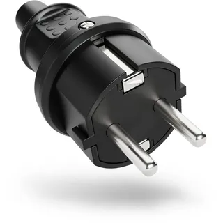 greate Schuko Stecker Aussenbereich mit Knickschutz - Schukostecker Gummi mit Zugentlastung, 2-polig, 230V, 16A & 3,7kW - IP44 Schukostecker Außenbereich schwarz - Schutzkontakt Stecker 230V