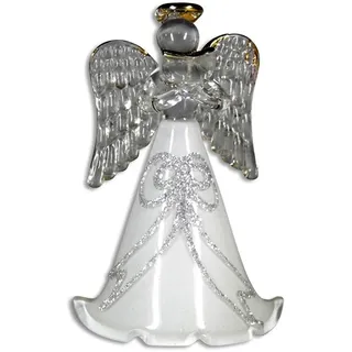 GLAS ENGEL ANHÄNGER mit Buch 7,5cm weiß/gold/silber. Christbaumschmuck Glasengel