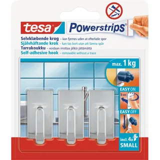 Tesa Powerstrips Small Classic Chrom, 3 Stück